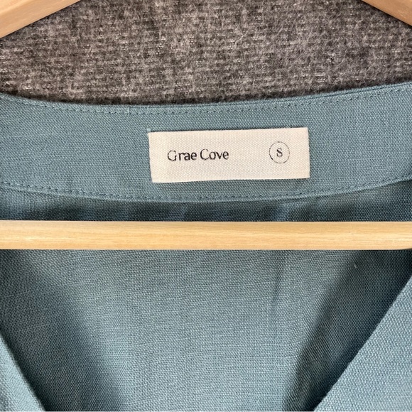 Grae Cove Women’s Small Linen Blend Woven Midi Dress Button Down Peasant Prairie - Picture 2 of 13